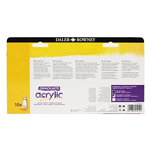 Daler Rowney Graduate Acrylic Paint Set, 10-Tube Assorted Colors, 38ml - Acrylic Painting Supplies for Artists and Students - Acrylic Paints for Panels, Canvas, Paper and More