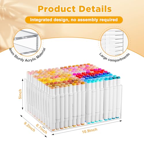 MotiMind Acrylic Marker Organizer for 176 Marker, Large Art Pencil Holder Storage Rack for Desk, Pens Art Brushes Display Stand with 22 Compartments for Desktop, Office (Clear, 176 Capacity) - size: 176 Capacity