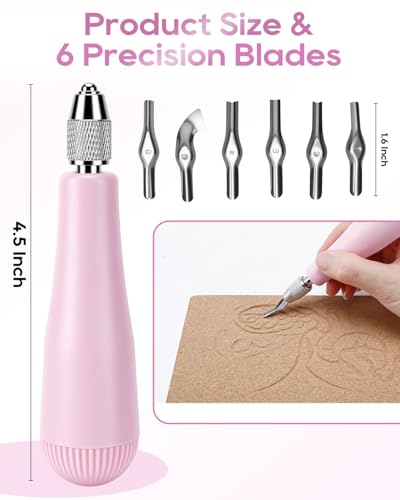UCEC Pink 6-Blade Linocut Carving Kit for Stamp Making & Block Printing | Linocut Tools for Block Printing & Printmaking, Ergonomic Handle, Portable Design, Includes 6 Universal Blades, Pink Carving - color: 1pc Linoleum Knife(pink)