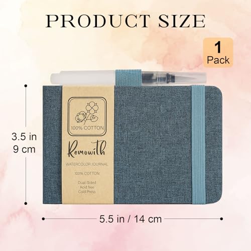 Watercolor Journal Sketchbook 3.5x5.5 24 Sheets Navy Blue | Cotton paper, 140 LB 300 GSM, Linen cover, Tap Water Pen, Travel sketching - color: Navy Blue, size: 3.5x 5.5 Inch