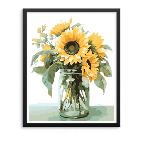 Natuyalo Paint by Numbers Kit for Adults Beginners and Kids, 16" Wx20 L Canvas Pictures Drawing Acrylic Paintwork with 3 Pcs Paintbrushes, Sunflowers in a Vase - color: ART-08