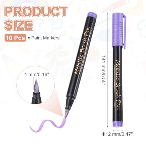 MECCANIXITY 10 Pcs Metallic Marker Pens Metallic Paint Brush Markers Medium Tips Mark Pens for Scrapbooking Glass Rock Painting Cards Photo Albums Ceramics DIY Artwork(Purple) - color: Purple