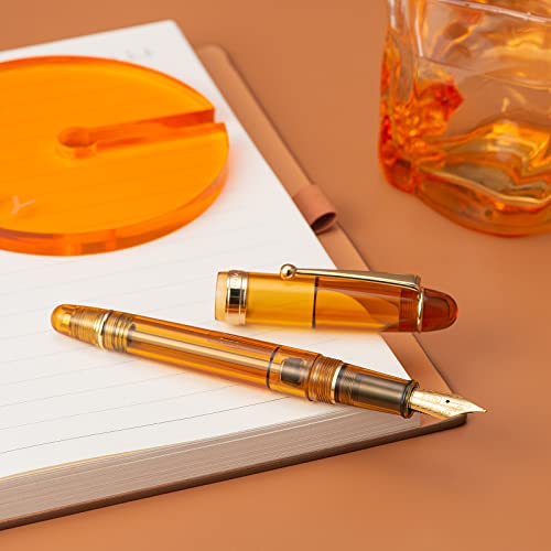 Asvine V126 Vacuum Filling Fountain Pen Medium Nib, Transparent Brown Acrylic, Large-Capacity with Gift Case - color: Transparent brown, style: Medium Nib