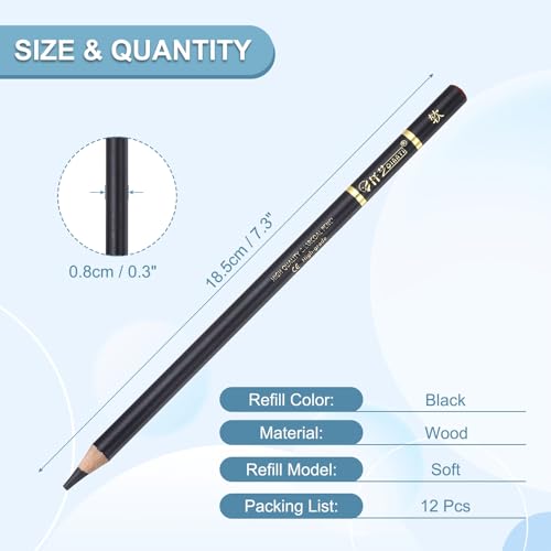 PATIKIL 12Pcs Drawing Pencils for Sketching, Soft Refill Sketch Pencils for Drawing, Graphite Art Pencil Set Professional Resistant Lead for Painting Shading Artist Office Supplies - size: Soft