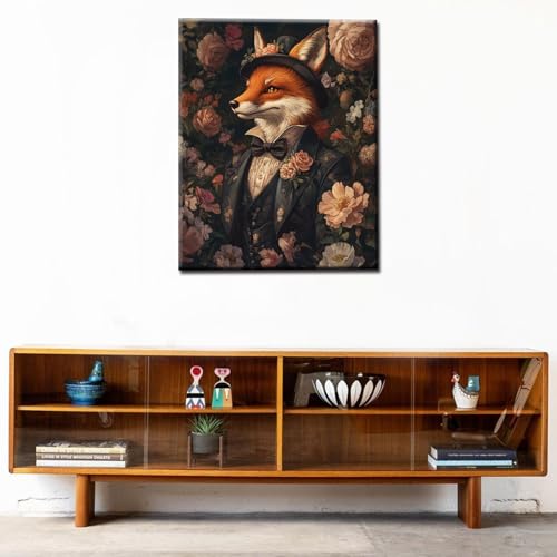 Fox Wearing Suit Paint by Number for Adults Beginner and Kids Animal Flowers Paint by Number Kit on Canvas Pictures for Home Wall Decoration Drawings Gifts 16x20 Inch (Frameless) - color: Hat Animal-02, size: 16''x20''(Frameless)