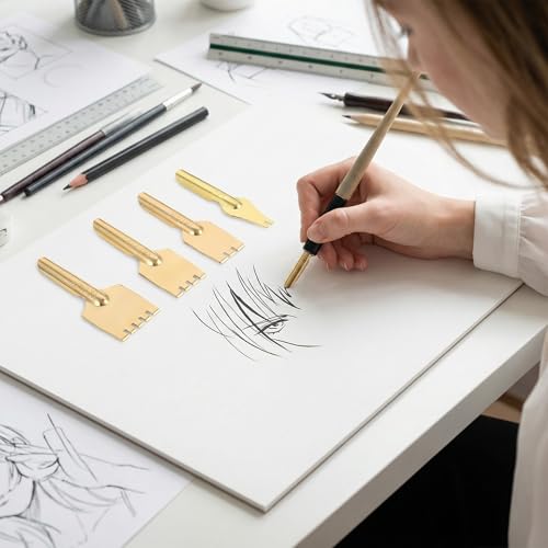FAVOMOTO 5PCS Brass Flat Pen Nibs, Fountain Pen Nibs Set Nostalgia Retro Flat Head Pen Tips Spare Nibs Replacement Calligraphy Pen Nibs Comic Pen Nib Set for Sketching Writing Manga Painting