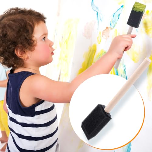 HINZIC 5 Pcs 1" Foam Paint Brushes, Wood Handle Sponge Brushes, Black - color: Black-1inch,5pcs