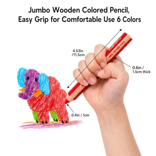 3 in 1 Colored Pencils Set, 6 Jumbo Fat Watercolor Crayons & Coloring Pencils Combo,Easy-Grip Non-Toxic Art Supplies with Sharpener & Water Brush for Beginners and Adults - color: 6-Color Set