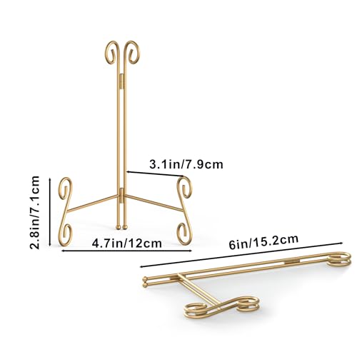 Gold Plate Stand, 6 Inch Decorative Holder for Displaying Platters, Heavy-Duty Metal Easel Stand for Picture, Photo Frame, Books and Round Objects