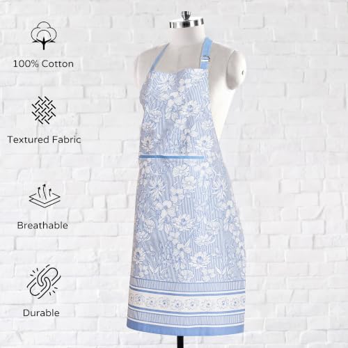 FINGERCRAFT Apron, Dual Pocket, Adjustable Tie, Multipurpose Washable Bib Apron for Home, Kitchen, Chef and Professionals - color: Azure Garden