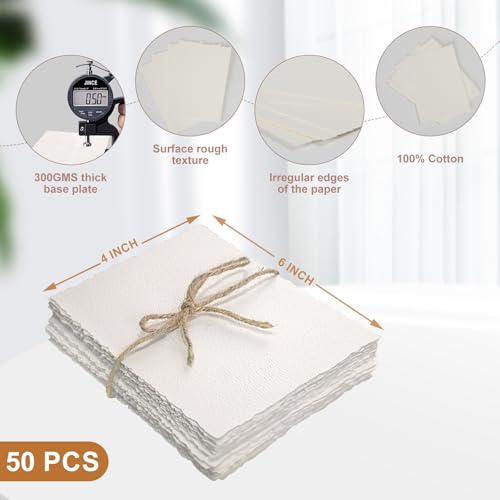 Vellumasx 50 Sheets Textured Paper 4 x 6 inch, Cold Press Watercolor Paper 140lb/300 GSM, Handmade Sheet for Watercolors,Cards,Crafts,Wedding Invitations