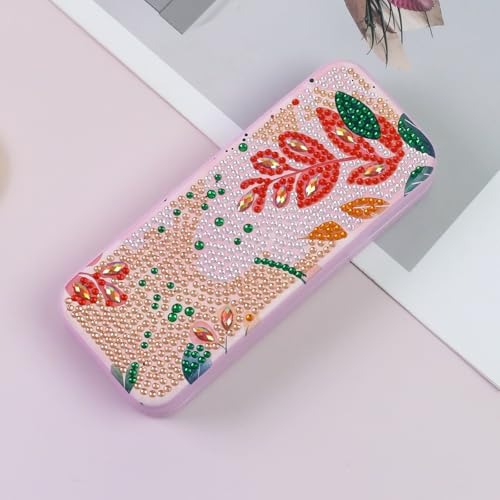 FlyingMage 5D Diamond Art Painting Kit for Adults Beginner, Small DIY Diamond Dots Gem Art Painting Mosaic Kits, Cute Hard Shell Sunglasses Eyeglasses Glasses Case for Women Teen, Boho Leaf - color: Pink Leaf