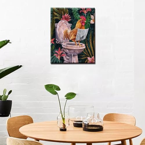 Tucocoo Funny Chicken DIY Paint by Numbers for Adults Vintage Farmhouse Rooster DIY Digital Oil Painting Animals on Toilet Painting Kits Canvas Acrylic Paint Room Bathroom Decor 16x20Inch Frameless - color: Paint by number-Closestool 08, size: 16''x20''(F