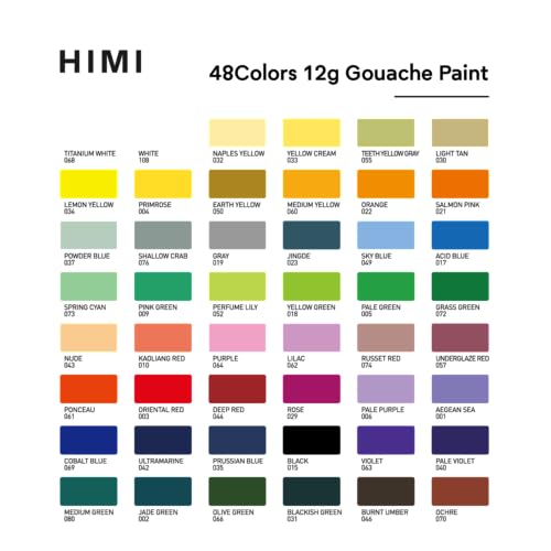 HIMI 48 Colors Twin Cup Jelly Gouache Paint Set, – Complete Art Kit with Pad, Paint Refill, Palette, Brushes, Painting Knife, Foldable Frame for Beginners, Students & Artists