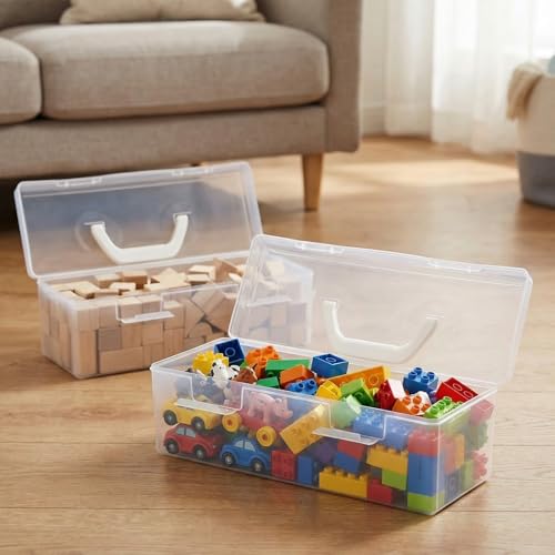 3 PCS Extra Large Pencil Box, Craft Organizer Box with Handle Portable Plastic Art Supply Boxes Suitable for Paintbrushes, Drawing Tools, Small Bottles of Paint, Study Supplies and Home Storage