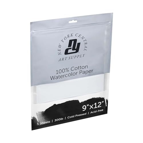 New York Central Watercolor Paper - 9x12-5 Packs of 5-25 Sheets Total - 300 lb. Cold Press - 100% Cotton, Acid-Free, Archival Quality, Bright White Watercolor Paper Pad for Wet & Dry Media - size: 9x12"
