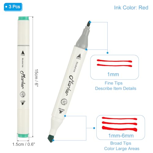 PATIKIL Dual Tip Markers, 3 Pcs Dual Tip Alcohol Markers Set White Barrel with Brush Tip and Fine Tip for Illustration Artist Adult Coloring Drawing Permanent Sketching, Green - color: Green