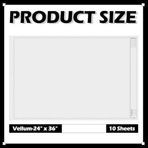 Gilprop 10 Sheets Architectural Vellum Paper 24 x 36 Inch Drafting Vellum Tracing Sheets Drafting Paper Rag with Border and Title Block for Drawing Sketching Architecture Building - size: 24 x 36 Inch, style: No Grid