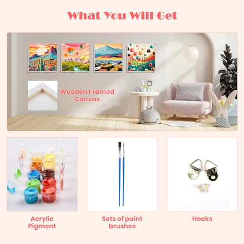 MISCER 4 Pack Paint by Numbers for Kids Adults,Landscape Paint by Number Kits for Kids, DIY Acrylic Oil Painting Suitable for Home Decoration (8x8inch) - color: MK014