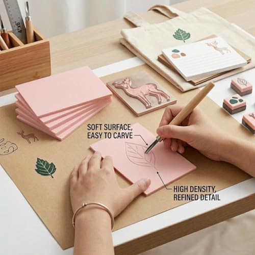 6 Pack 4"x6" Pale Pink Rubber Stamp Carving Blocks Rubber Carved Brick for Stamp Soft Rubber Crafts and DIY Craft Project - style: 4"x6"