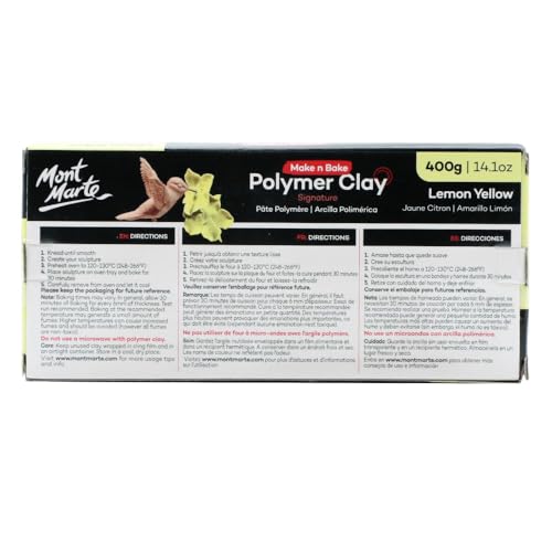 Mont Marte Make n Bake Polymer Clay Signature Lemon Yellow 400g (14.1oz) Block, Bake in Oven, Soft and Smooth, Sculpting, Craft, DIY Décor, Jewelry - color: Lemon Yellow, size: 14.1oz