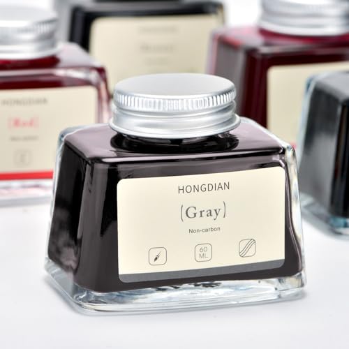 Hongdian Fountain Pen Bottled Ink Gray, 60ml Fountain Pen Ink Bottled for Writing and Calligraphy, Non Carbon - color: Gray