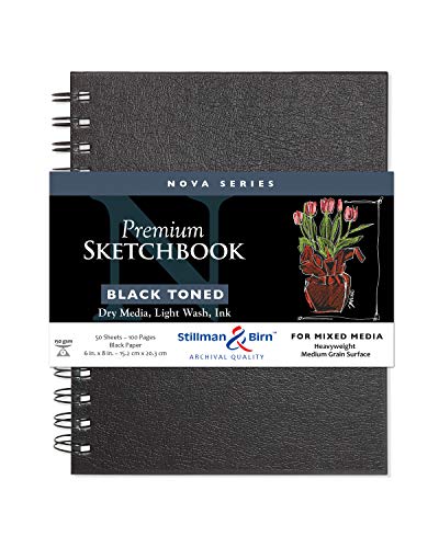 Stillman & Birn Nova Series Black Wirebound Sketchbook, 6" x 8", 150 gsm (Heavyweight), Black Paper, Medium Grain Surface - size: 6" x 8" 150 gsm (Heavyweight)