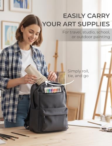 30-Slot Roll-Up Canvas Brush Holder, Washable Paint Brush Case, Beige | Durable Canvas Organizer for Artists, Portable Travel Design, Fits Brushes & Art Supplies (Brushes not Included) - color: Beige