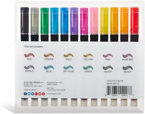 KINGART 12 Colors Outline Glitter Markers, Shimmer Metallic Gel Pens Stocking Stuffers Gifts Trendy Stuff, Cool Fun Craft Drawing Art School Teacher Supplies