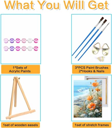 Paint by Numbers for Adults Beginner Flowers,Paint Number Kits Poppies and Daisies Adult,Paint by Number Sea View Adult Paint by Number Kits DIY Oil Painting Kits Gift, 12 x16 Inch(Include Framed) - color: DKH002