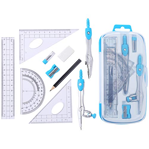 Vobou Math Geometry Sets 10 Pcs, Student Supplies Kit, for School (Blue - color: Blue