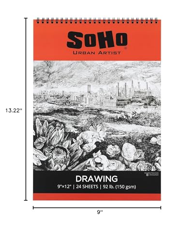 SoHo Urban Artist Softcover Drawing Pad - 9"x12", 12 Pack w/288 Sheets Total - 92 lbs/150gsm, Mixed Media, Dual-Sided, Acid-Free, Wire-Bound, Micro-Perforated, Repeated Erasing & Reworking - size: 9"x12"