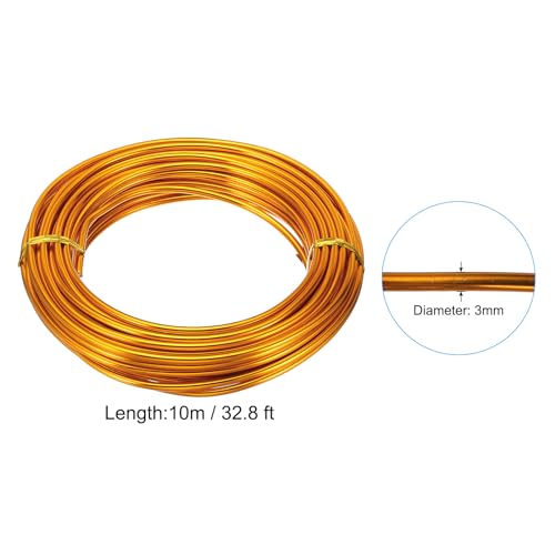 PATIKIL 32.8ft Aluminum Wire, 1pcs Jewelry Wire Aluminum Craft Wire 3mm 9 Gauge Wire Metal for Jewelry Making Beading Crafting Pendants Art, Gold - color: Gold, size: 3mm
