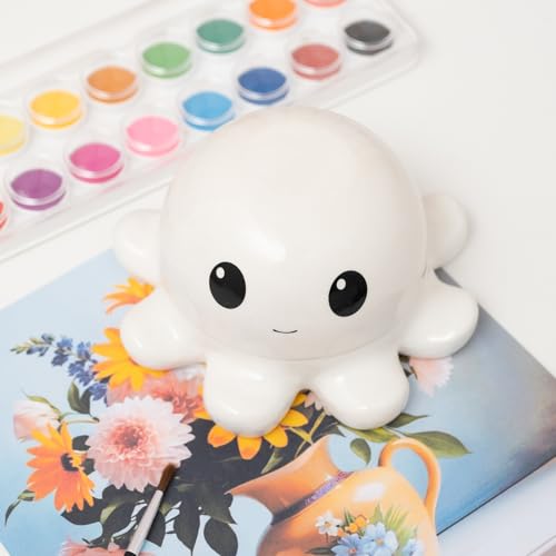 Octopus Ceramic Paint Palette with Lid, Removable Water Bowl, Cute Ocean