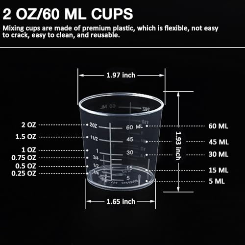 50 Pack 2 Oz Plastic Graduated Cups, Mixing Cups for Epoxy, Resin