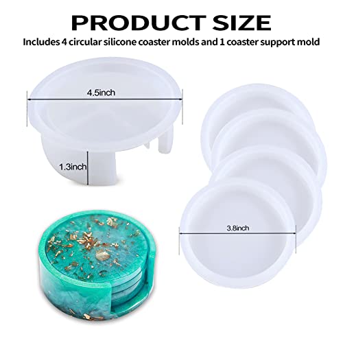 5PCS Resin Coaster Molds - Round Silicone Casting Molds for Epoxy Resin Coaster Casting and DIY Home Decoration,Candle Holders, Home Decoration,Coffee Table for DIY Art Home Decoration 