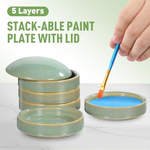Milisten Ceramic Paint Palette, Porcelain Watercolor Palettes with Lid 5-Layer Stackable Mixing Paint Trays for Watercolor and Ink Artist Pigment Mixing Plates for Painting Calligraphy and Crafting