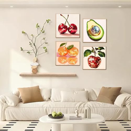 AIBOERL 4 Pack Diamond Art Kits for Adults,Fruits Diamond Painting | Round Drill Disco Fruits Diamond Painting for Beginners DIY Rhinestone 5D Diamond dots(Gemstone Craft)Wall Art Gift 12x16IN - color: DP03583