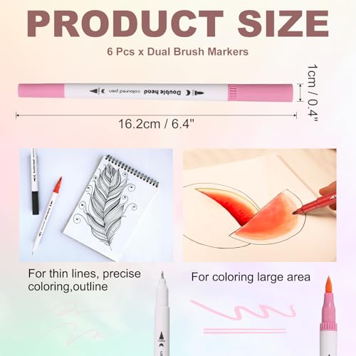PATIKIL 6Pack Dual Brush Markers, Neon Pink Watercolor Fine and Brush Tips Pens Colored Marker Calligraphy Coloring Art Supplies Set for Coloring Book Illustration Sketching Journaling - color: Neon Pink
