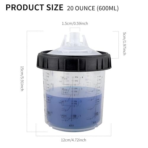 Disposable Paint Gun Cup, HVLP Paint Sprayer Gun Mixing Cups | 20 Ounce(600ML) Kit with 50 Cups and Lids System, Suitable for Automotive, Car Painting And Furniture - size: 20 ounce