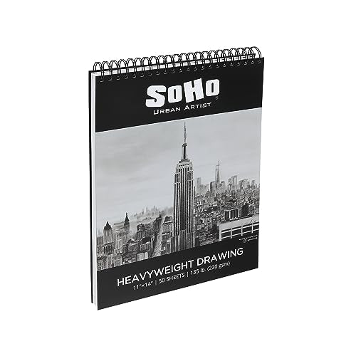 SoHo Urban Artist Hardcover Drawing Pad 11x14-135 lb. (220gsm), 50 Sheets, Drawing Paper Pads for Artists, Travel, Illustrations, & More - size: 11"x14"