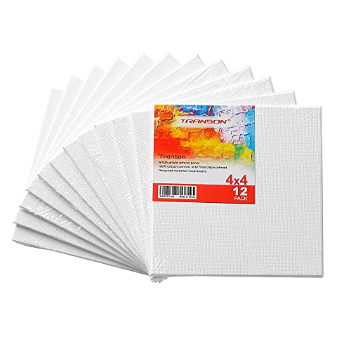 Transon 12 Pack 4x4 Inch Canvas Panel for Painting, with Heavy Duty MDF Backing Boards, 100% Cotton Acid-Free Primed for Beginners Art Crafts - size: 4*4" 12-PACK