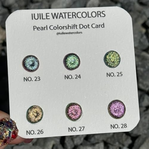 IUILE Handmade Watercolor Paints - Pearl Dot Card (6 colors). Color Shift, Metallic, Shiny, Shimmer - color: Pearl Dot