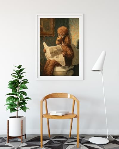 DDGEMART 5D Dog Diamond Painting Kit for Adults, Full Drill Funny Brown Poodle Reading Newspaper on Toilet, DIY Diamond Art Kit, Bathroom Wall Decor for Beginners, 12 x 16 Inch - color: Funny Poodle on Toilet