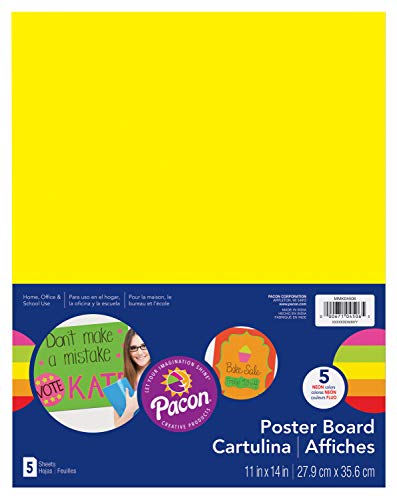 UCreate Neon Poster Board, 5 Assorted Colors, Neon, 11" x 14", 5 Sheets (Pack of 2) - size: 11" x 14" (Pack of 2)
