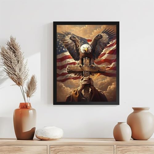 Paint by Numbers Kit for Adults-National Flag, DIY Oil Painting 16x20In - color: Patriotic Cross-2603
