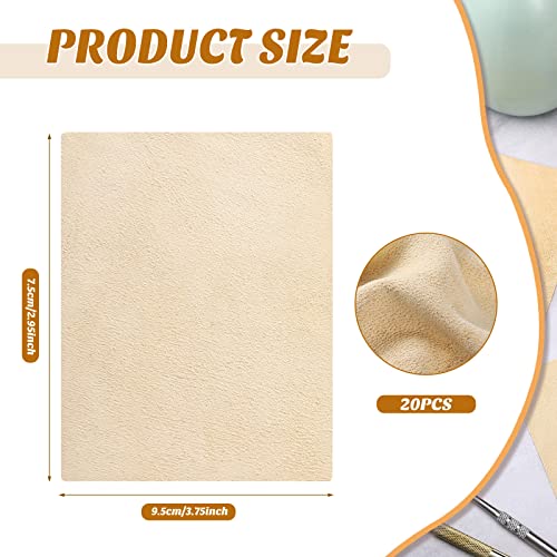 Potchen 20 Pieces Pre Cut Chamois Pottery Clay Ceramic Tool | Shammy Leather for Trimming Pot Rims, Polishing Ceramic Surfaces, Pottery Wheel Work, Soft Absorbent Tool - size: 3 x 3.7 Inch