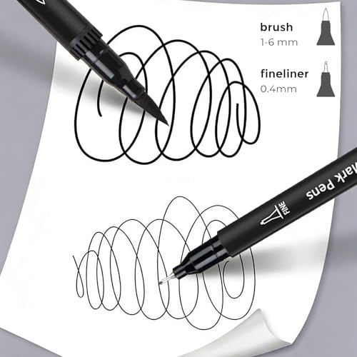 Black Double Tip Brush Pens Art Markers,12 Colored Artist Fine Brush Pen Coloring Markers for Adult Drawing Art Craft Kit - color: Black