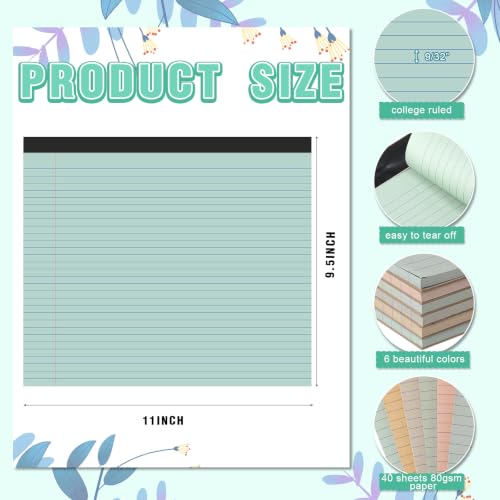 6 Pcs 11" x 9.5" Legal Pads College Ruled Notepad Landscape Notebook Horizontal Lined Notebook 80 Gsm Assorted Colors Paper Pastel Writing Pads for School Office, 40 Sheet (Earth Colors) - color: Earth Colors
