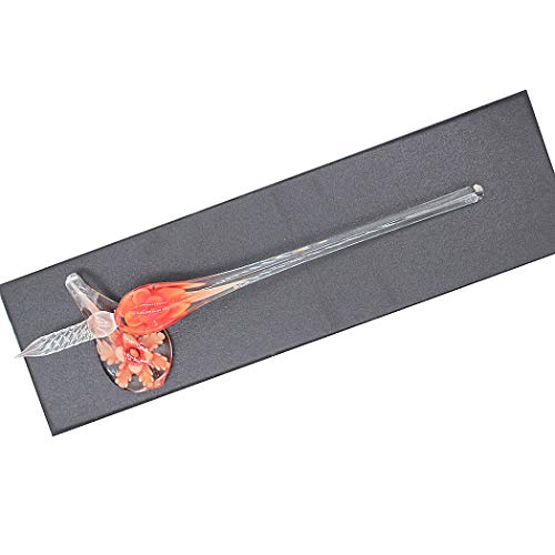 Crystal Glass Intarsia Dip Pen Fountain Pen Kit Vintage Calligraphy Signatures Pen, Orange - color: Orange